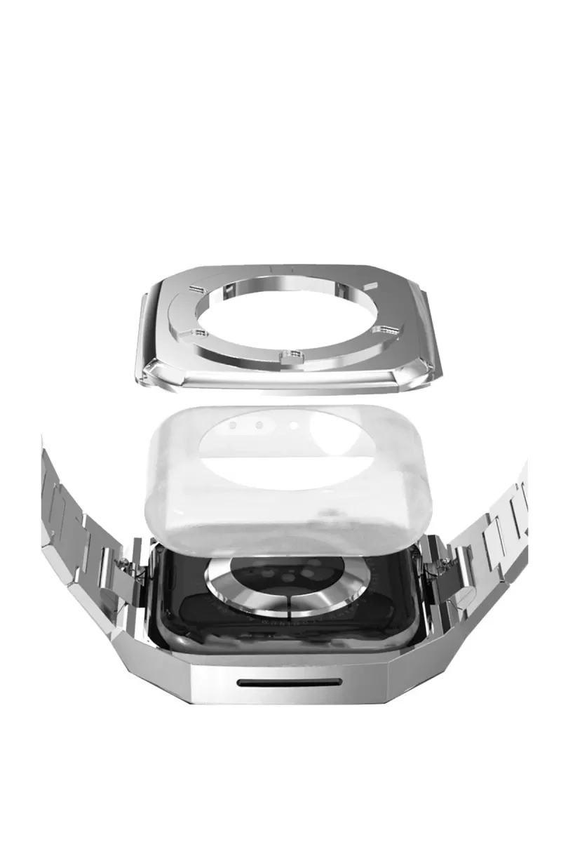 Newface Apple Watch 44mm Metal Petek Kasalı Kordon - Gümüş