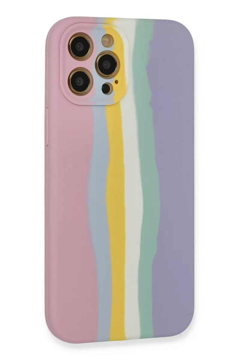 Newface Apple iPhone 12 Pro Max Kılıf Ebruli Lansman Silikon - Pembe-Lila