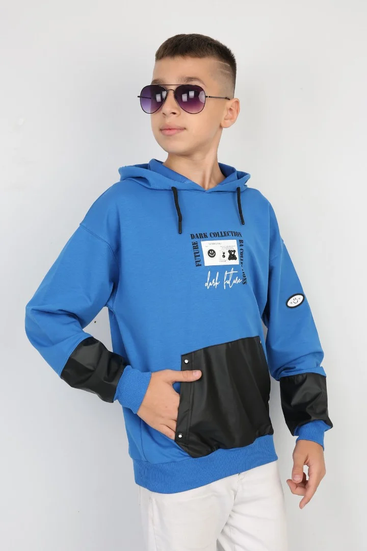 İki İplik Kapşonlu Baskılı Erkek Çocuk Günlük Sweatshirt