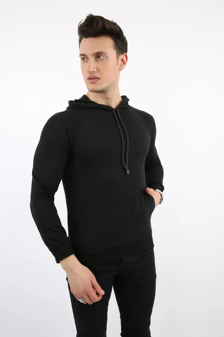 İki İplik Kapşonlu Kanguru Cepli Erkek Günlük Sweatshirt