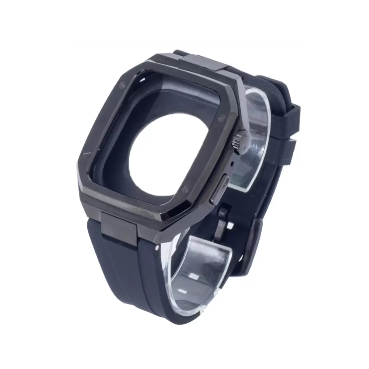 Newface Apple Watch 44mm KR402 Metal Kasa Silikon Kordon - Siyah