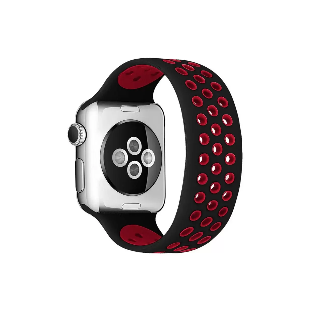 Newface Apple Watch 42mm Ayarlı Delikli Silikon Kordon - Siyah-Kırmızı
