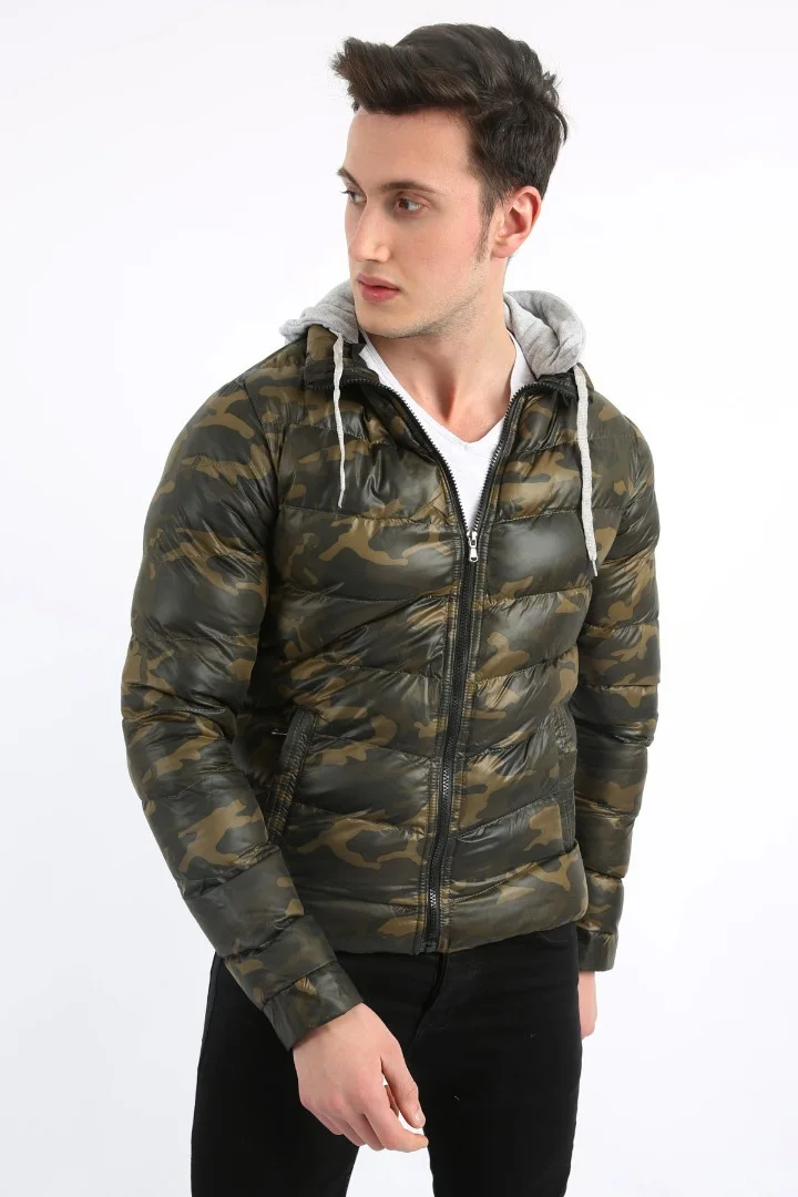 Kamuflaj Desenli Spor Erkek Günlük Şişme Mont