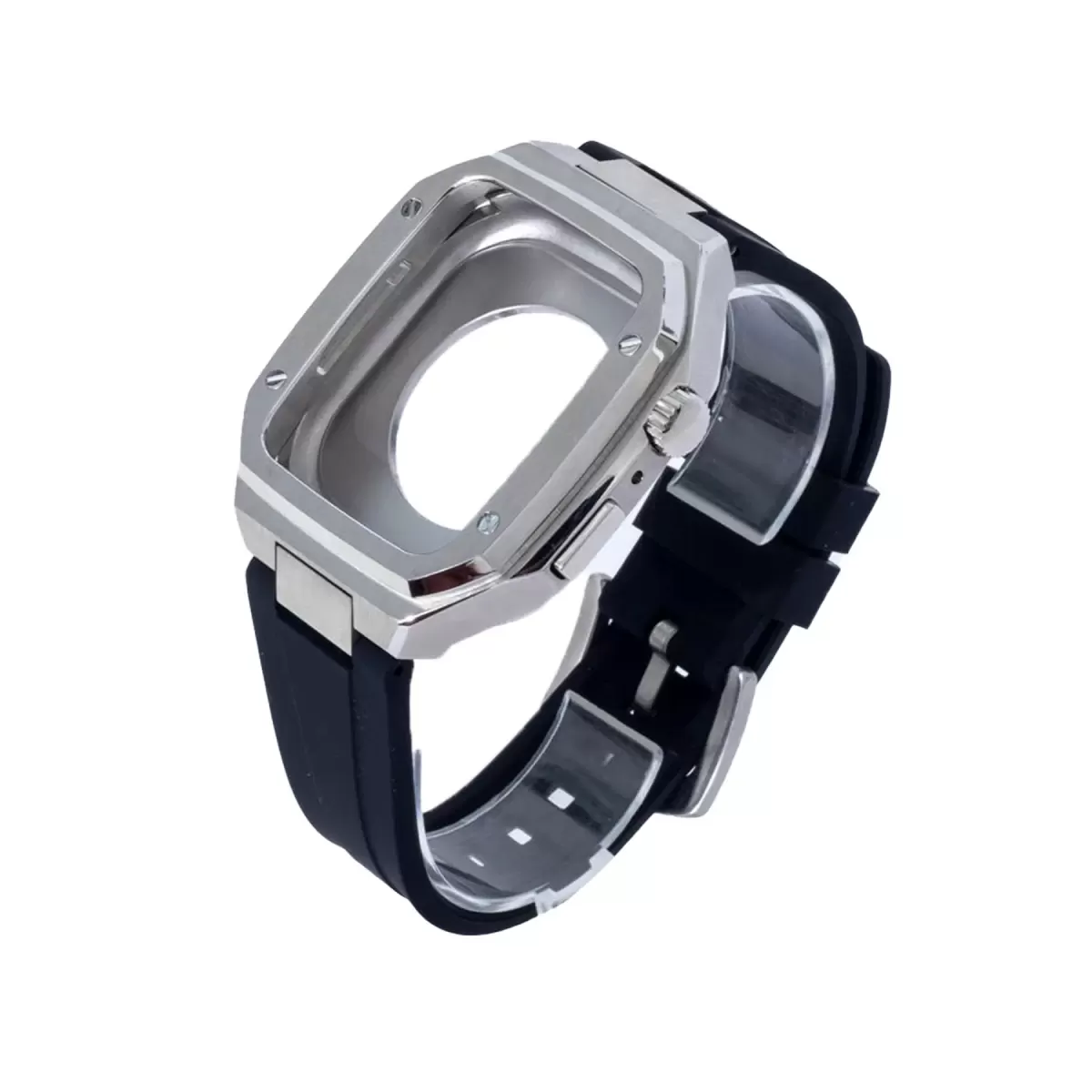 Newface Apple Watch 44mm KR402 Metal Kasa Silikon Kordon - Gümüş