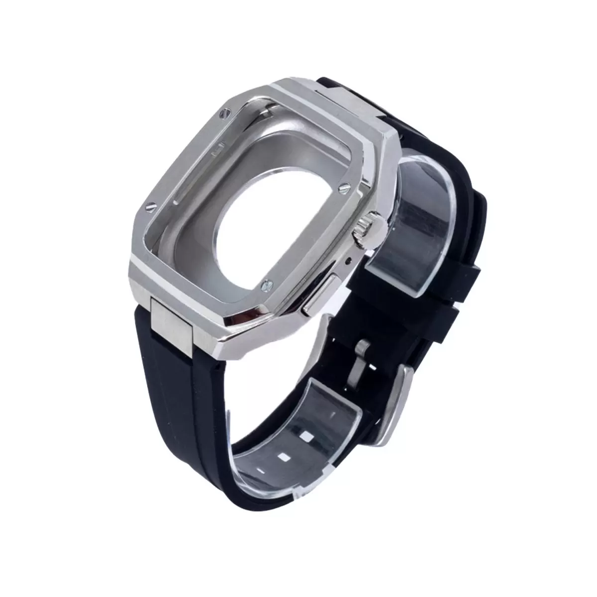 Newface Apple Watch 44mm KR402 Metal Kasa Silikon Kordon - Gümüş