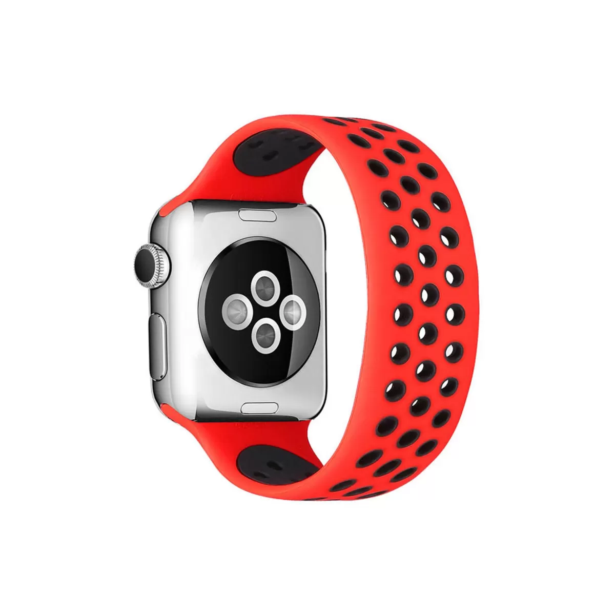 Newface Apple Watch 42mm Ayarlı Delikli Silikon Kordon - Kırmızı-Siyah