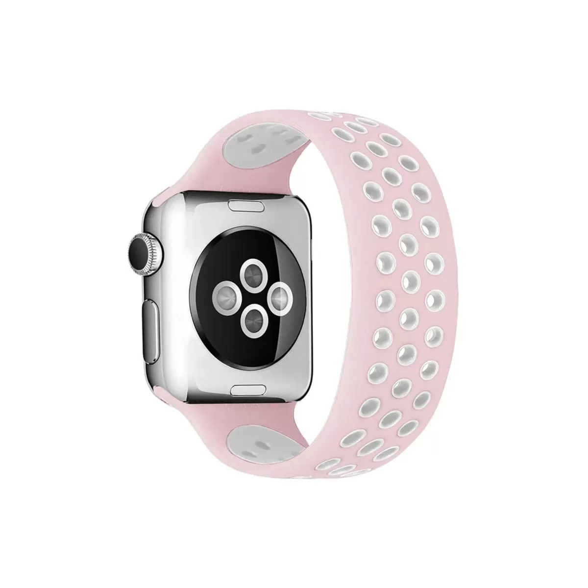 Newface Apple Watch 42mm Ayarlı Delikli Silikon Kordon - Pembe-Beyaz