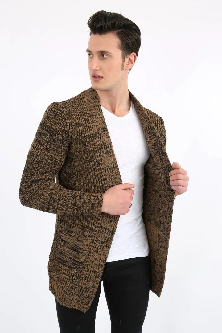 Önü Açık Cepli Kalın Erkek Günlük Triko Kazak Hırka