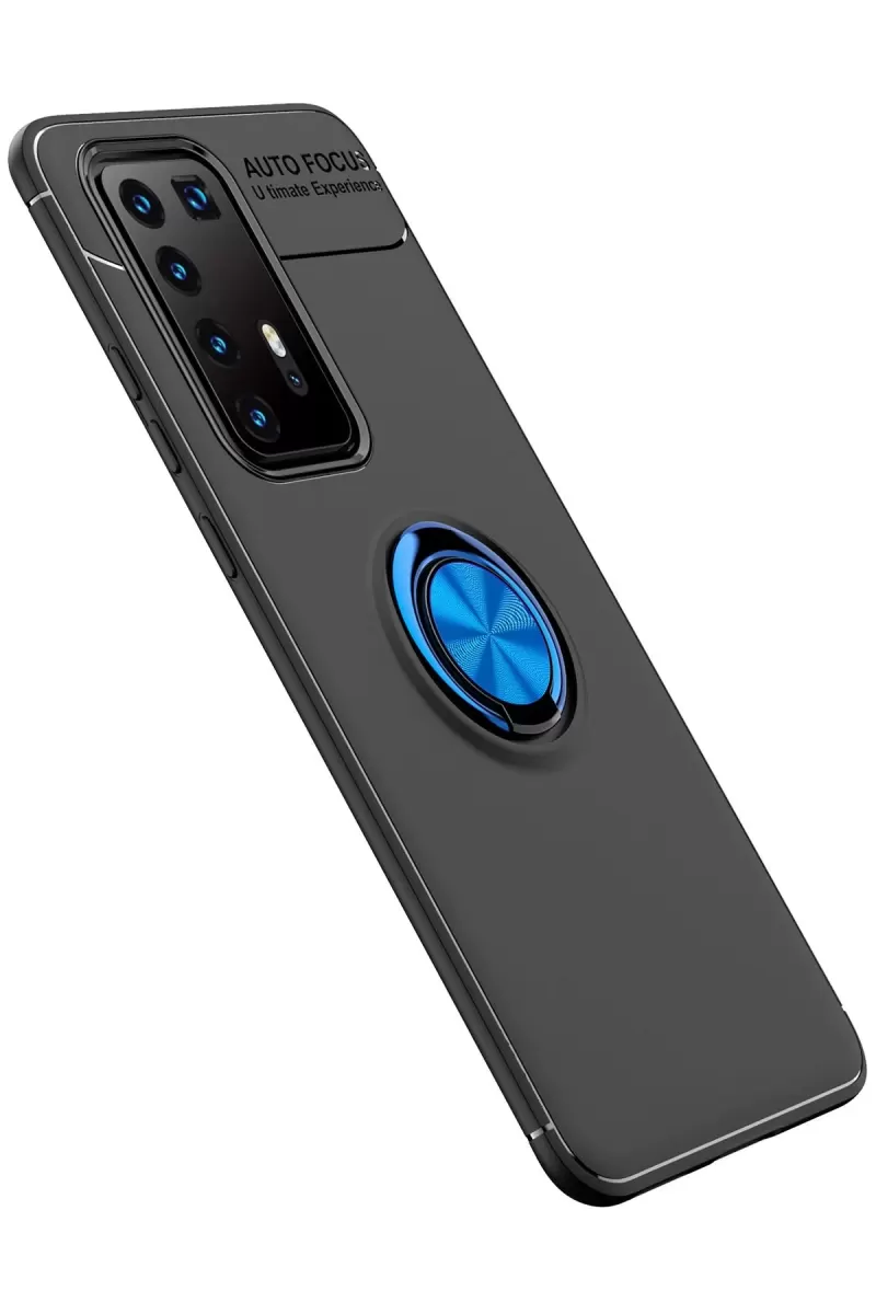 Newface Huawei P40 Pro Kılıf Range Yüzüklü Silikon - Siyah-Mavi