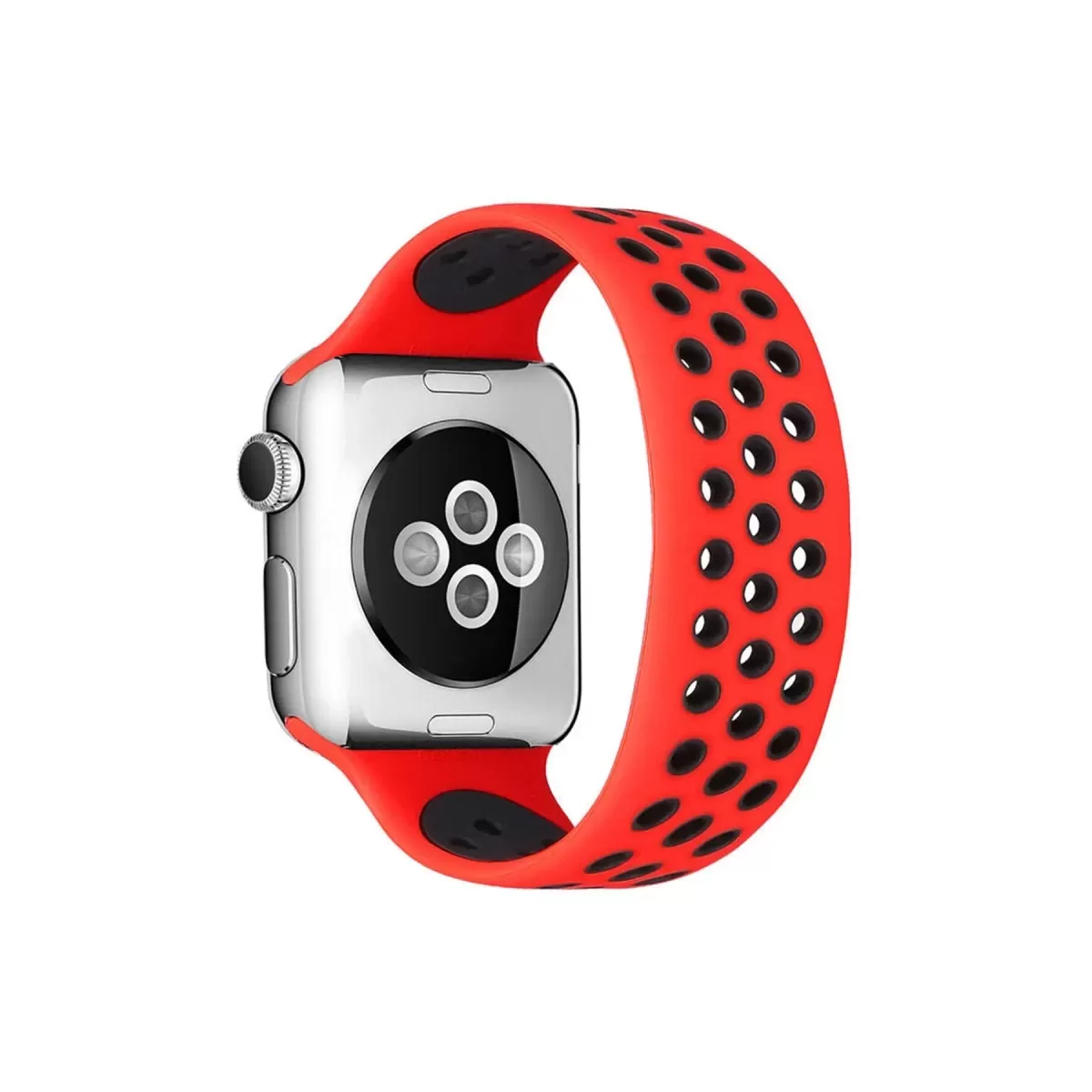 Newface Apple Watch 38mm Ayarlı Delikli Silikon Kordon - Kırmızı-Siyah