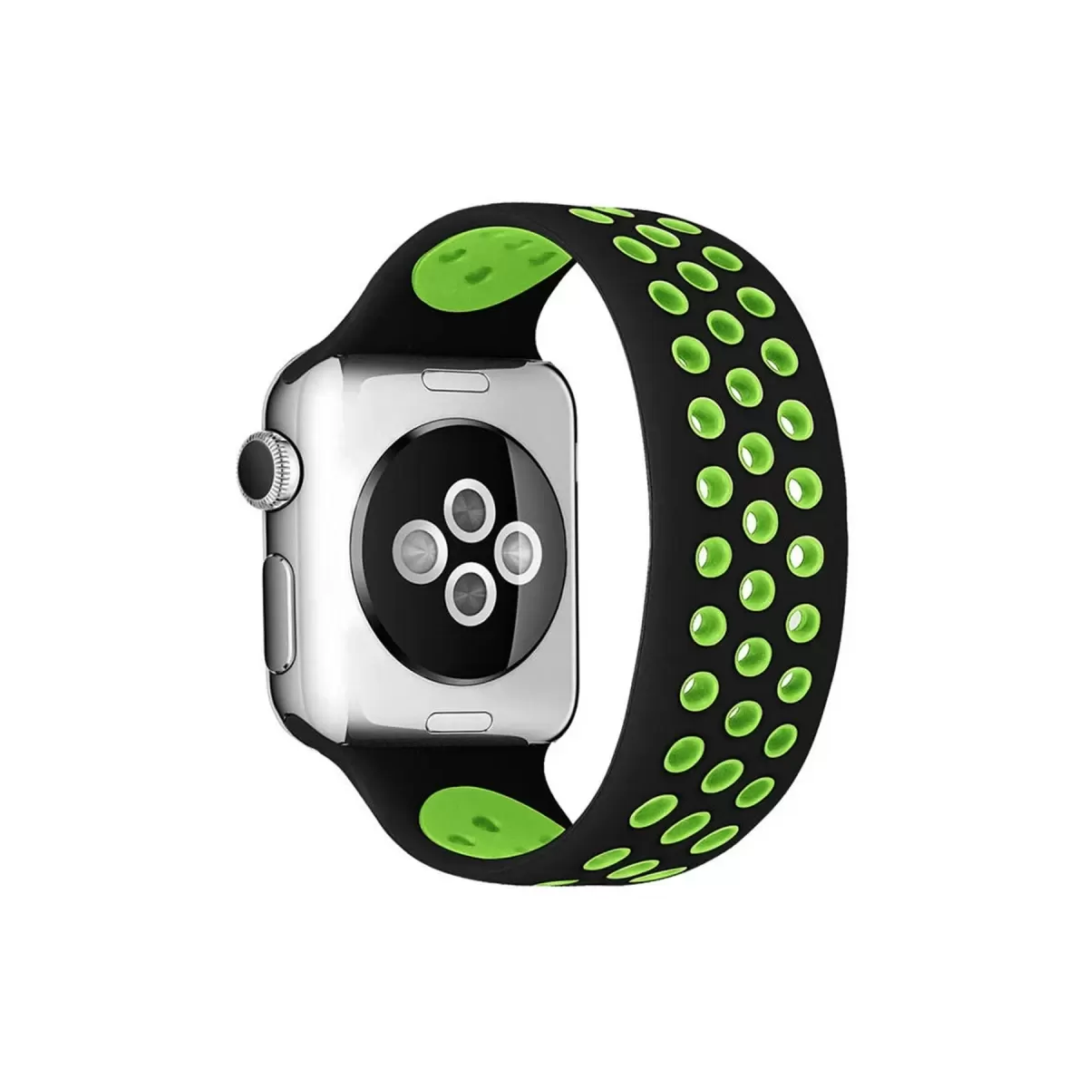 Newface Apple Watch 38mm Ayarlı Delikli Silikon Kordon - Siyah-Yeşil