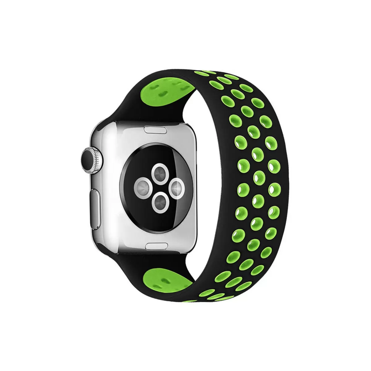 Newface Apple Watch 38mm Ayarlı Delikli Silikon Kordon - Siyah-Yeşil