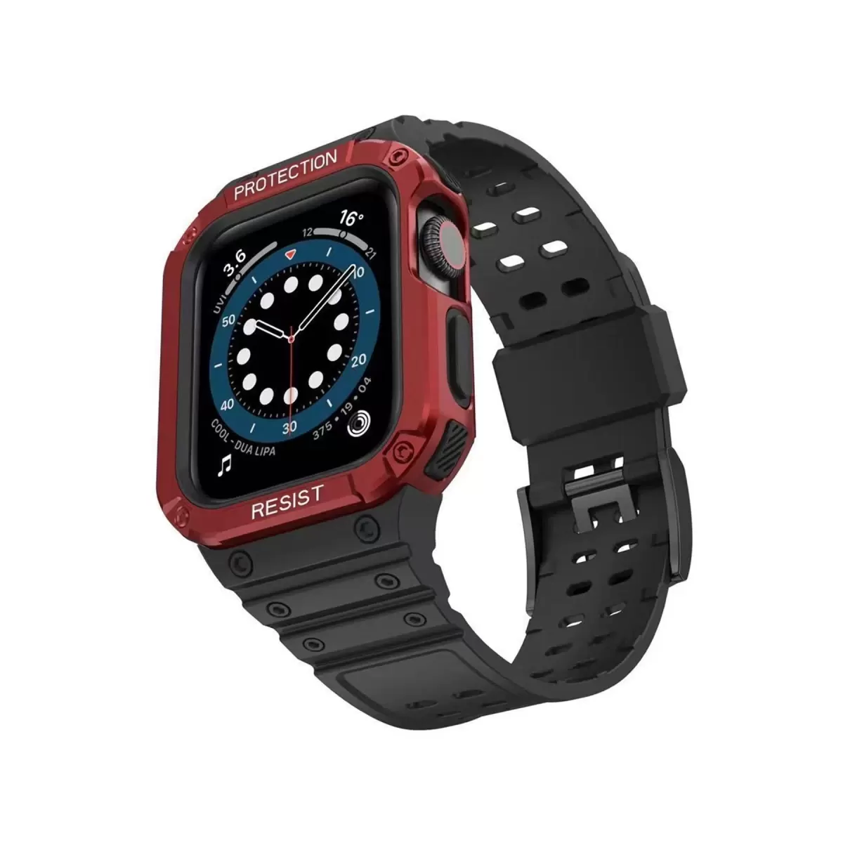 Newface Apple Watch 42mm KR401 Silikon Kordon - Siyah-Kırmızı