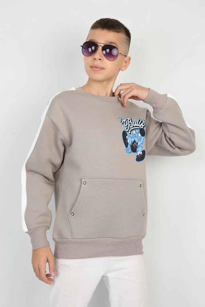 Üç İplik Şardonlu Arka Baskılı Erkek Çocuk Günlük Sweatshirt