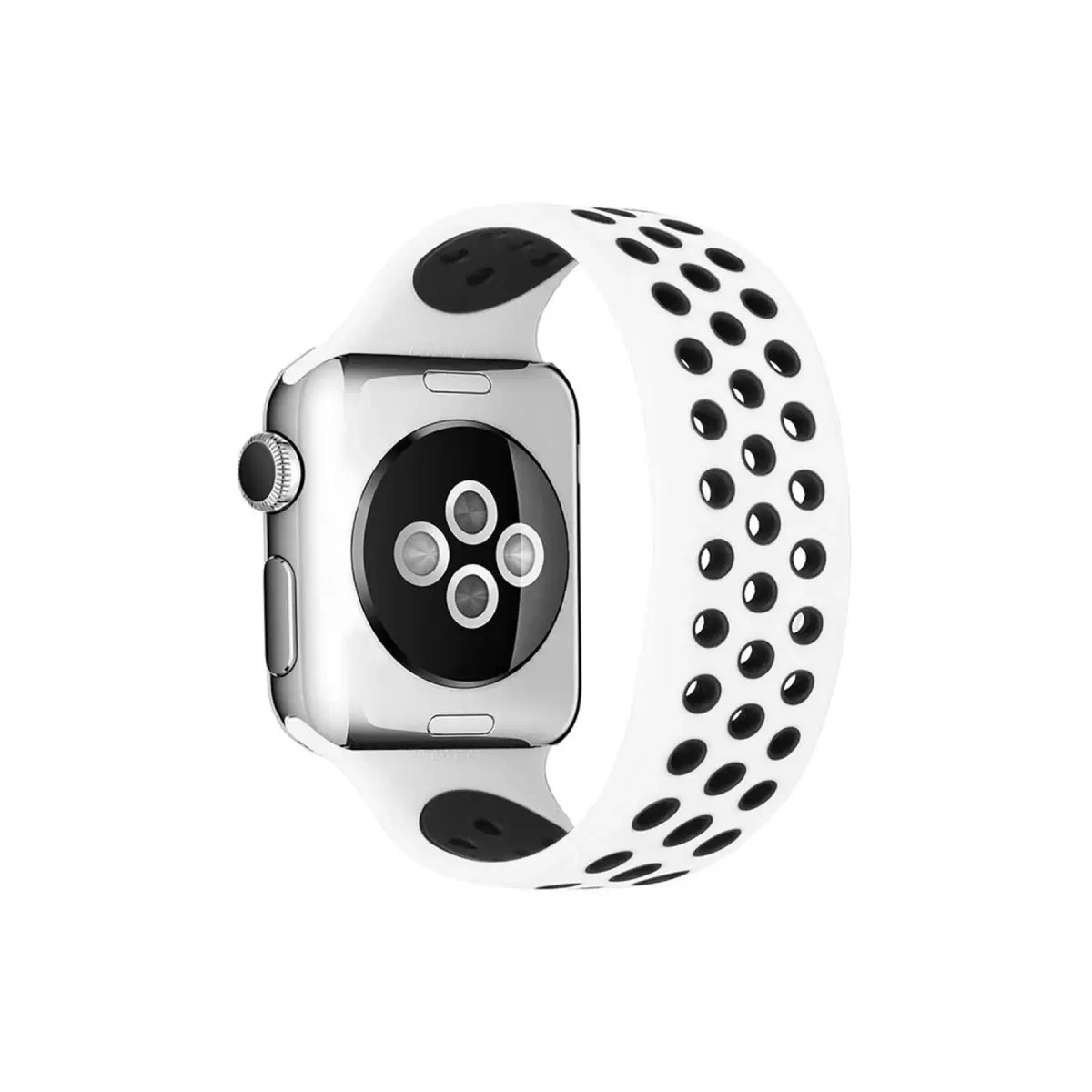 Newface Apple Watch 38mm Ayarlı Delikli Silikon Kordon - Beyaz-Siyah