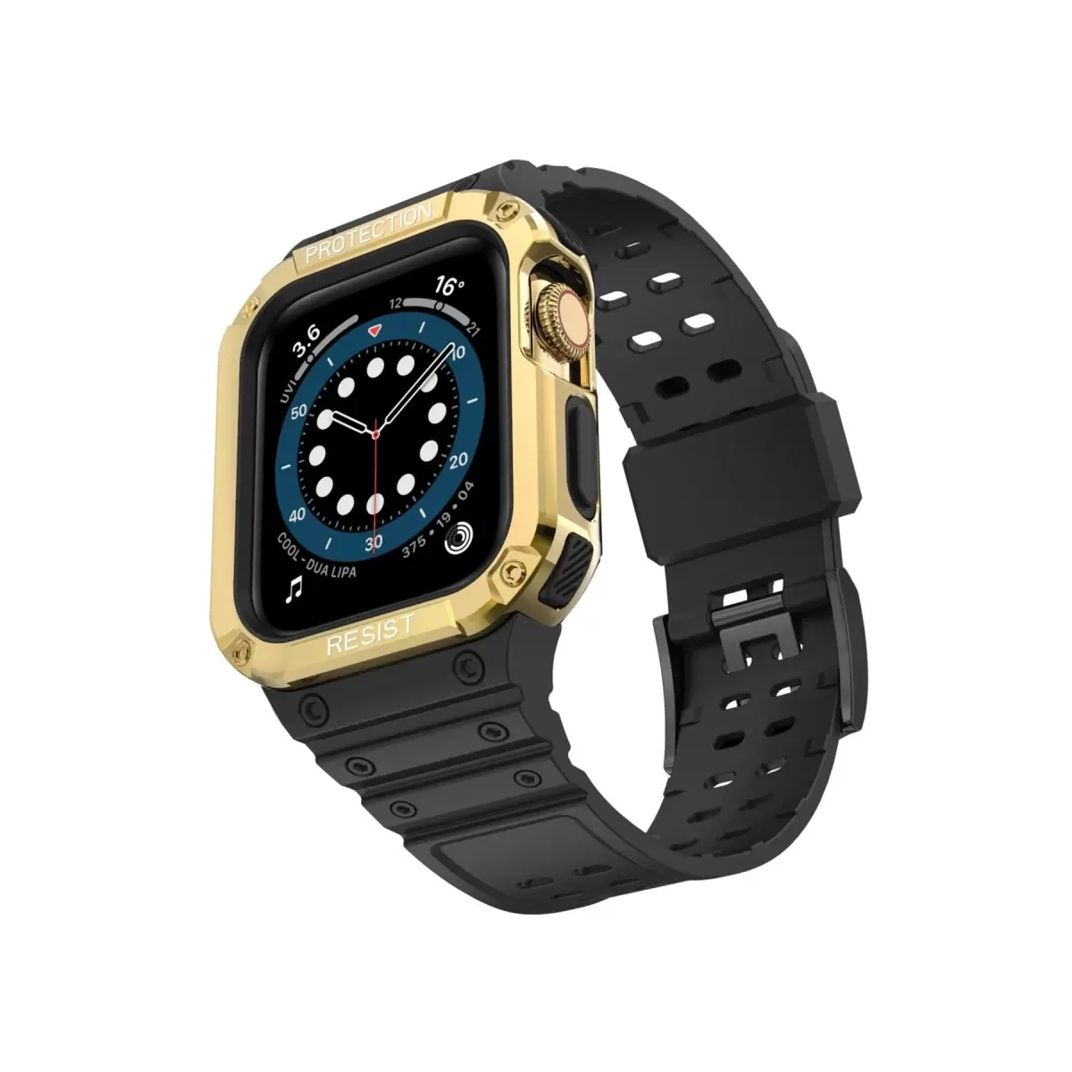 Newface Apple Watch 42mm KR401 Silikon Kordon - Siyah-Gold