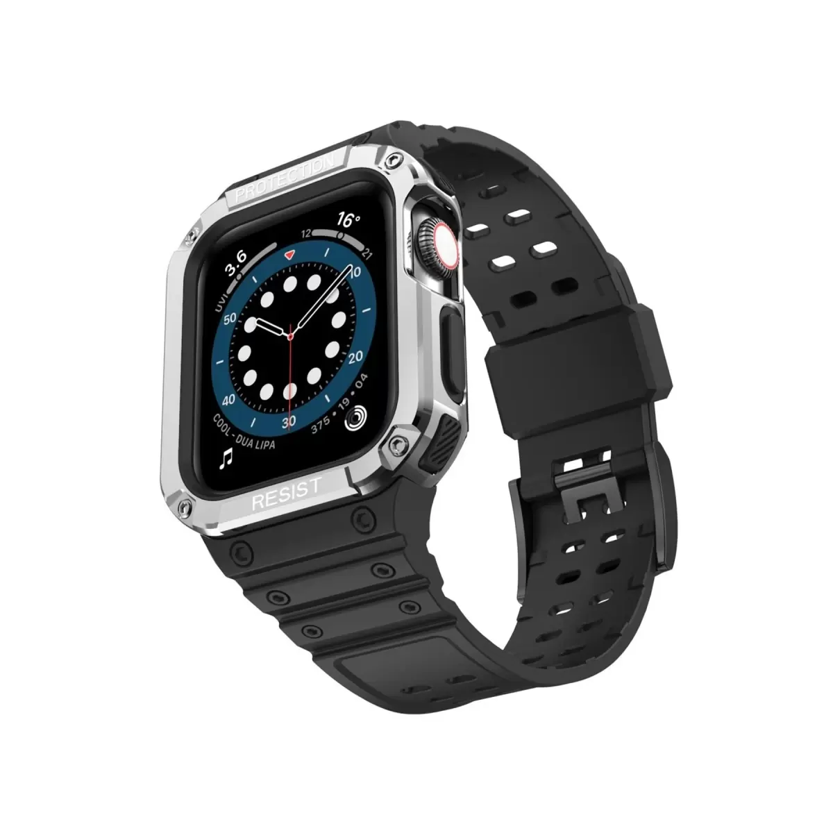 Newface Apple Watch 42mm KR401 Silikon Kordon - Siyah-Gümüş