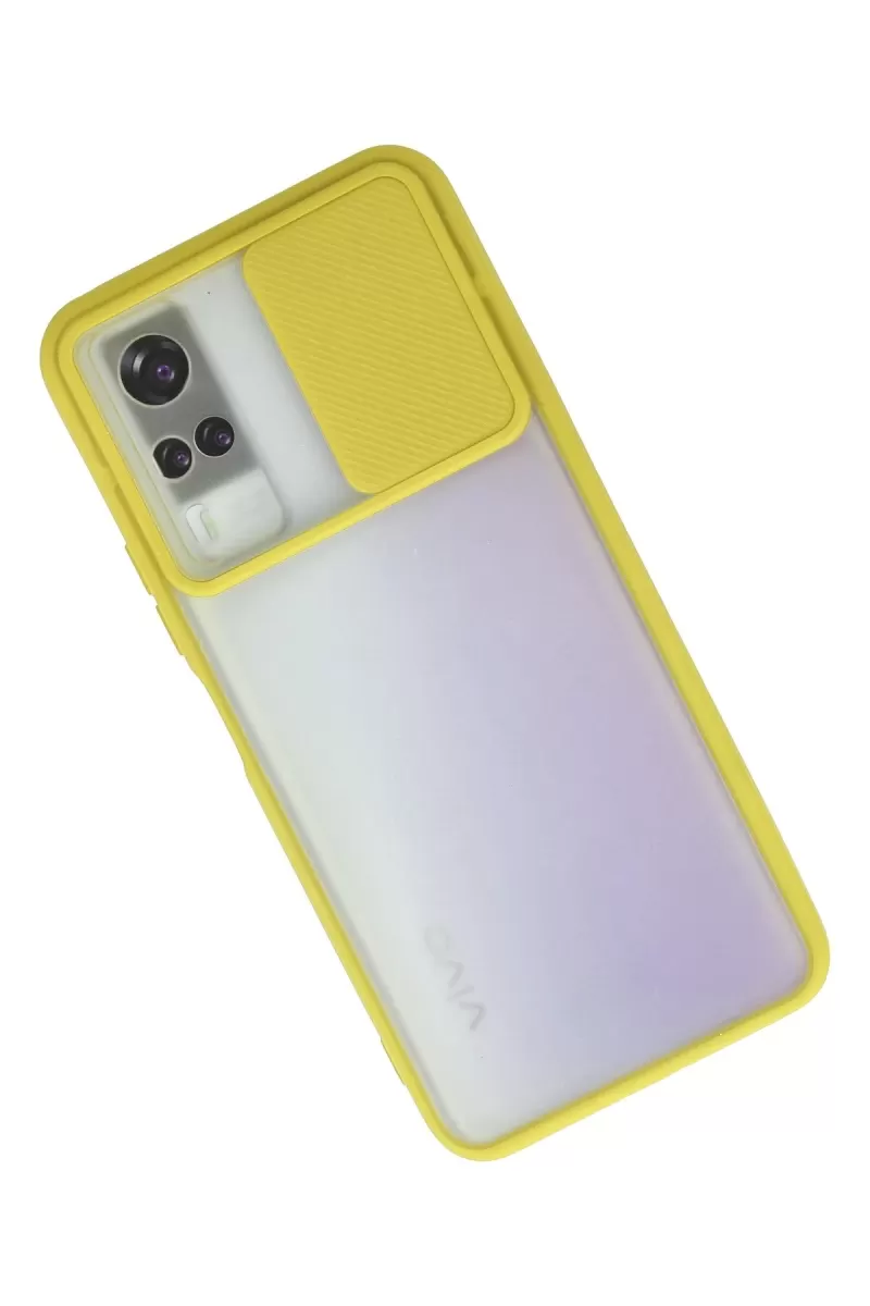 Newface Vivo Y53S Kılıf Palm Buzlu Kamera Sürgülü Silikon - Sarı