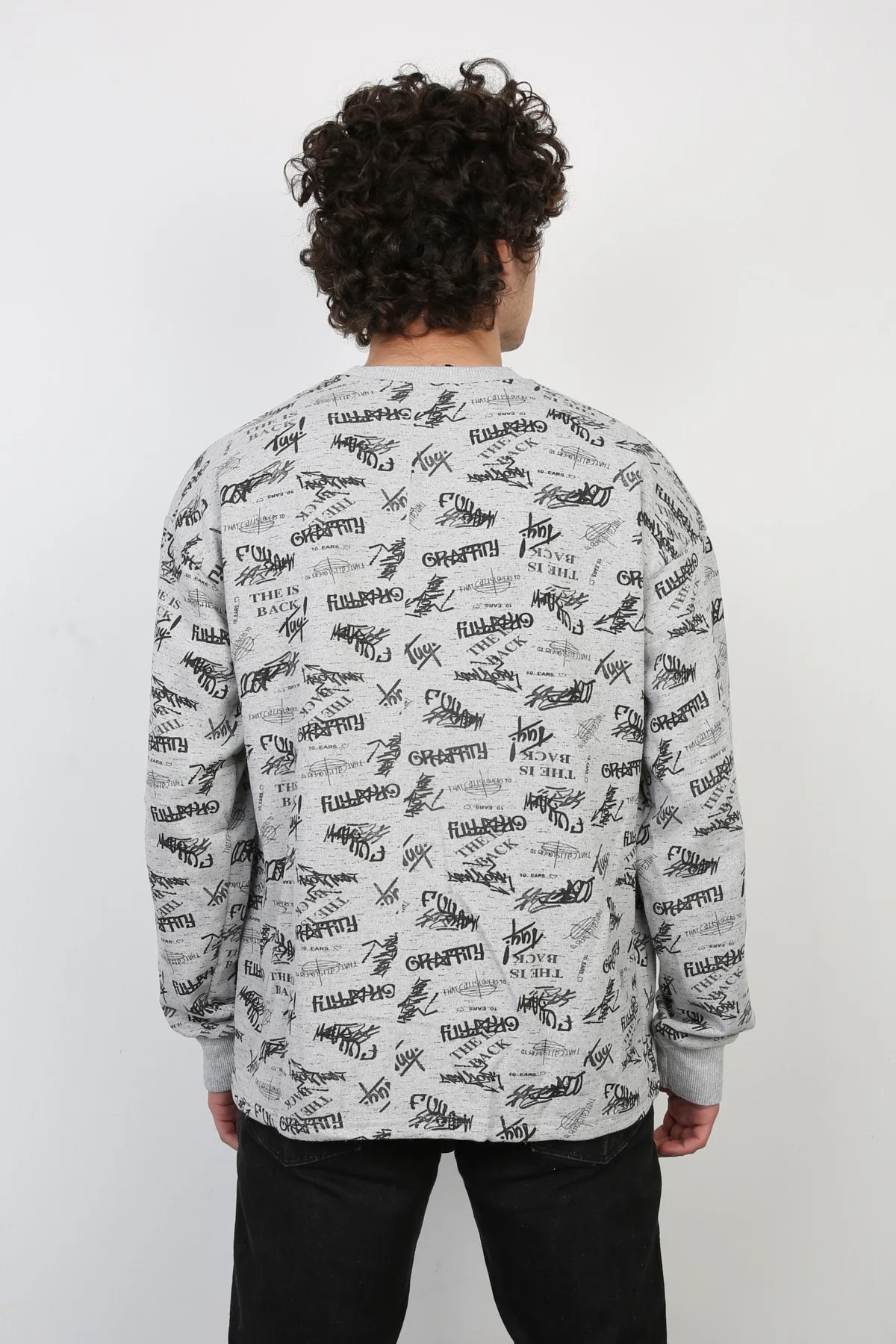 İki İplik Yazı Baskılı Oversize Erkek Günlük Sweatshirt