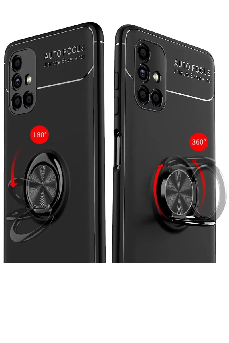Newface Samsung Galaxy M51 Kılıf Range Yüzüklü Silikon - Siyah-Kırmızı