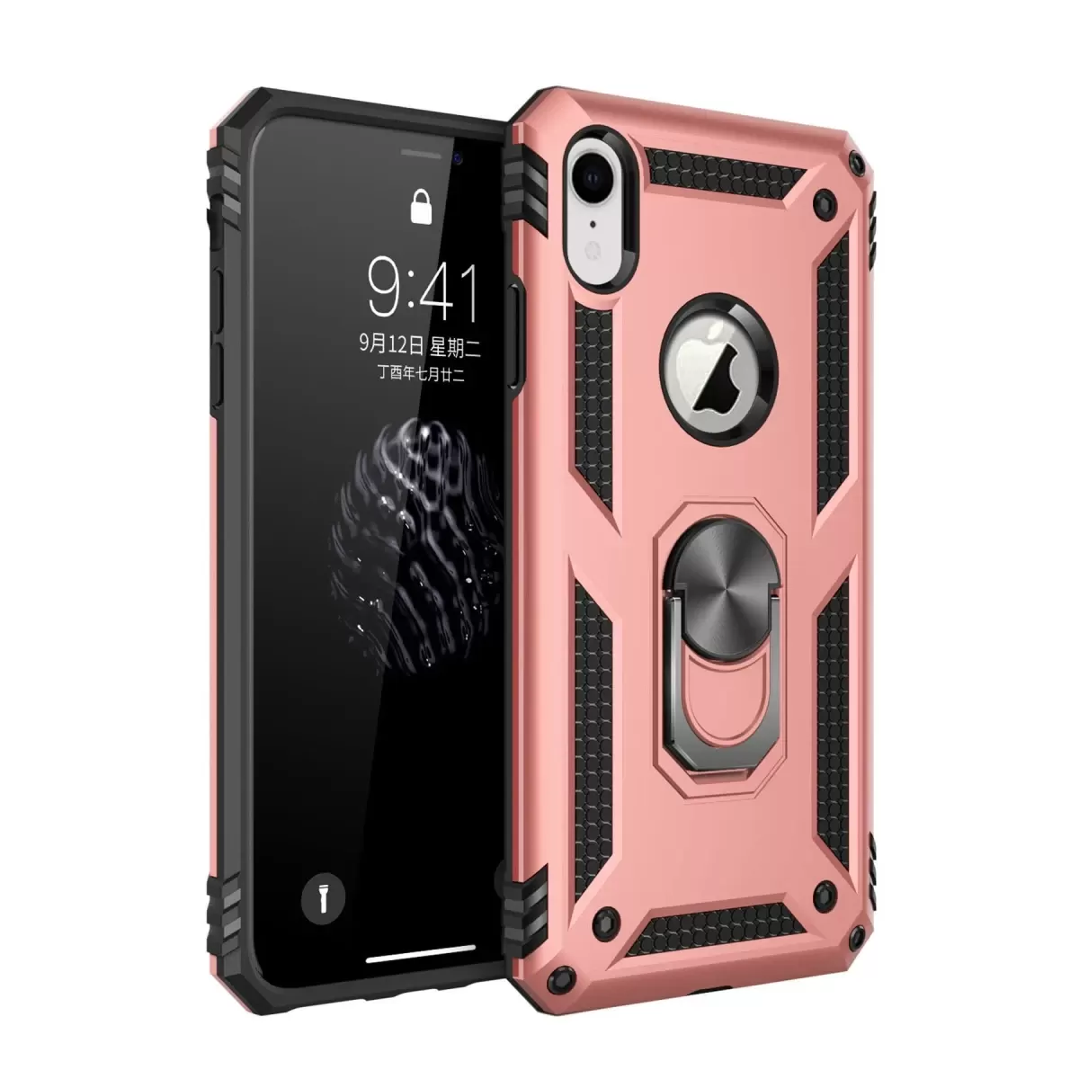 Newface Apple iPhone XR Kılıf Sofya Yüzüklü Silikon Kapak - Rose