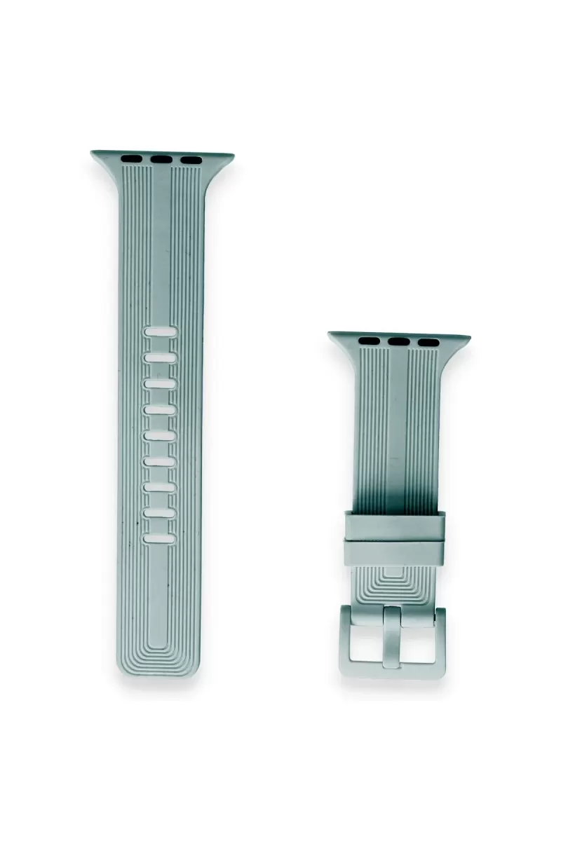 Newface Apple Watch 38mm KR408 Çizgili Silikon Kordon - Yeşil