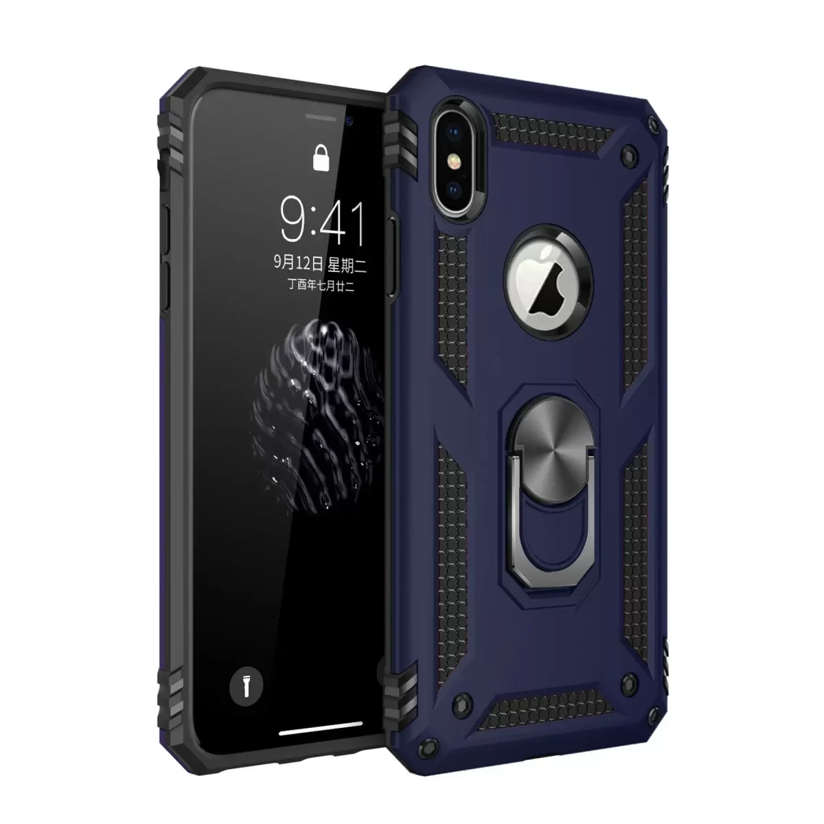 Newface Apple iPhone XS Max Kılıf Sofya Yüzüklü Silikon Kapak - Lacivert