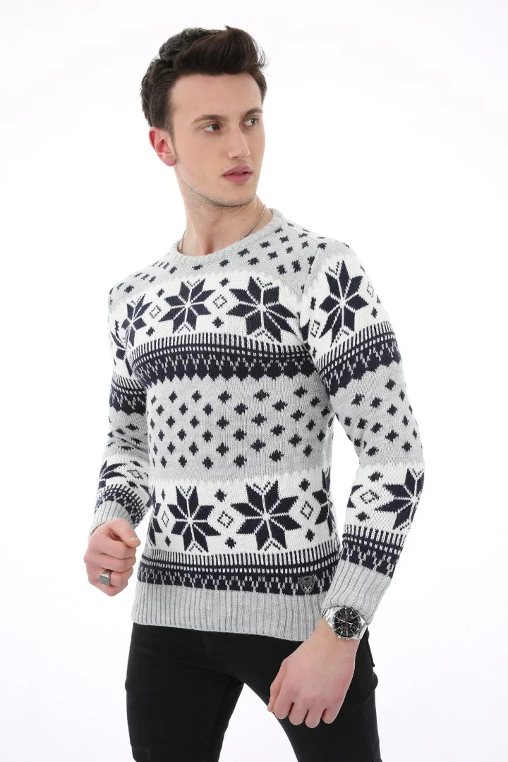 Erkek Kar Desenli Kalın Günlük Triko Kazak