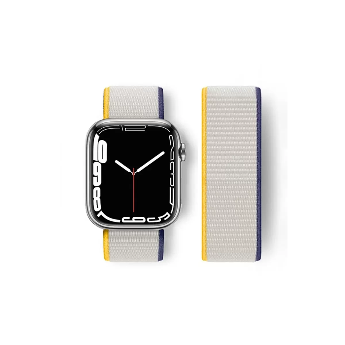 Newface Apple Watch 38mm Hasırlı Cırtcırtlı Kordon - Sarı-Beyaz
