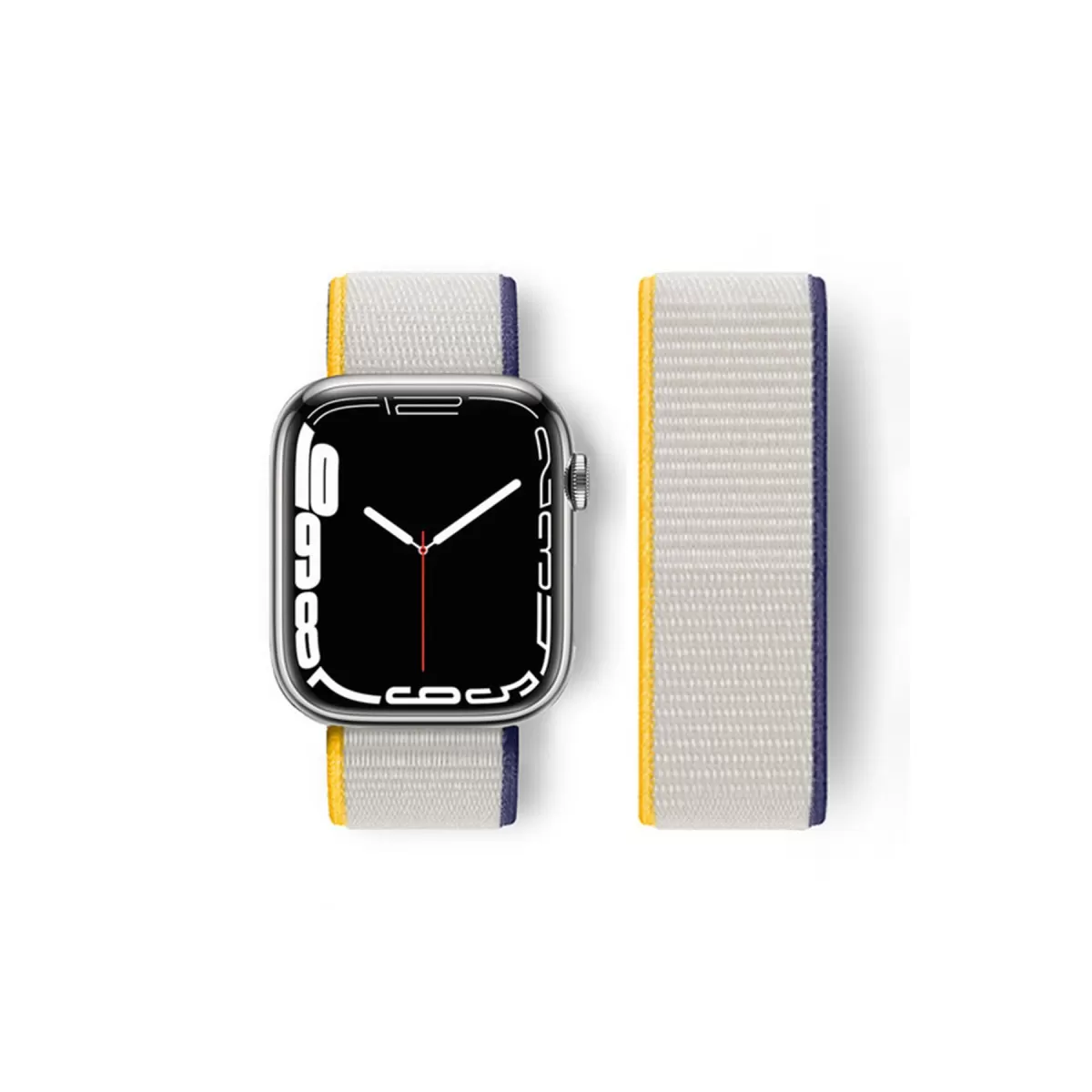 Newface Apple Watch 38mm Hasırlı Cırtcırtlı Kordon - Sarı-Beyaz