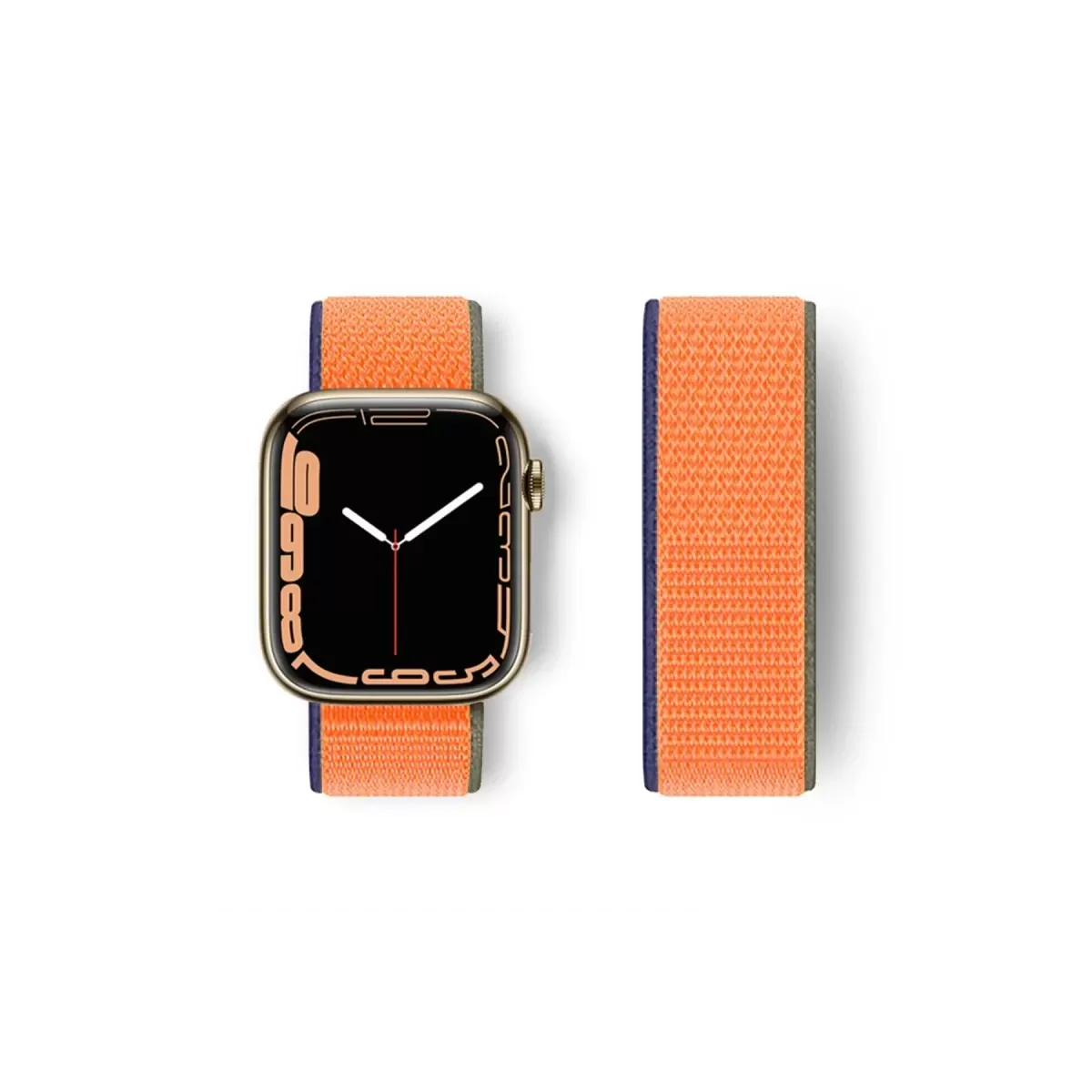 Newface Apple Watch 38mm Hasırlı Cırtcırtlı Kordon - Lacivert-Turuncu
