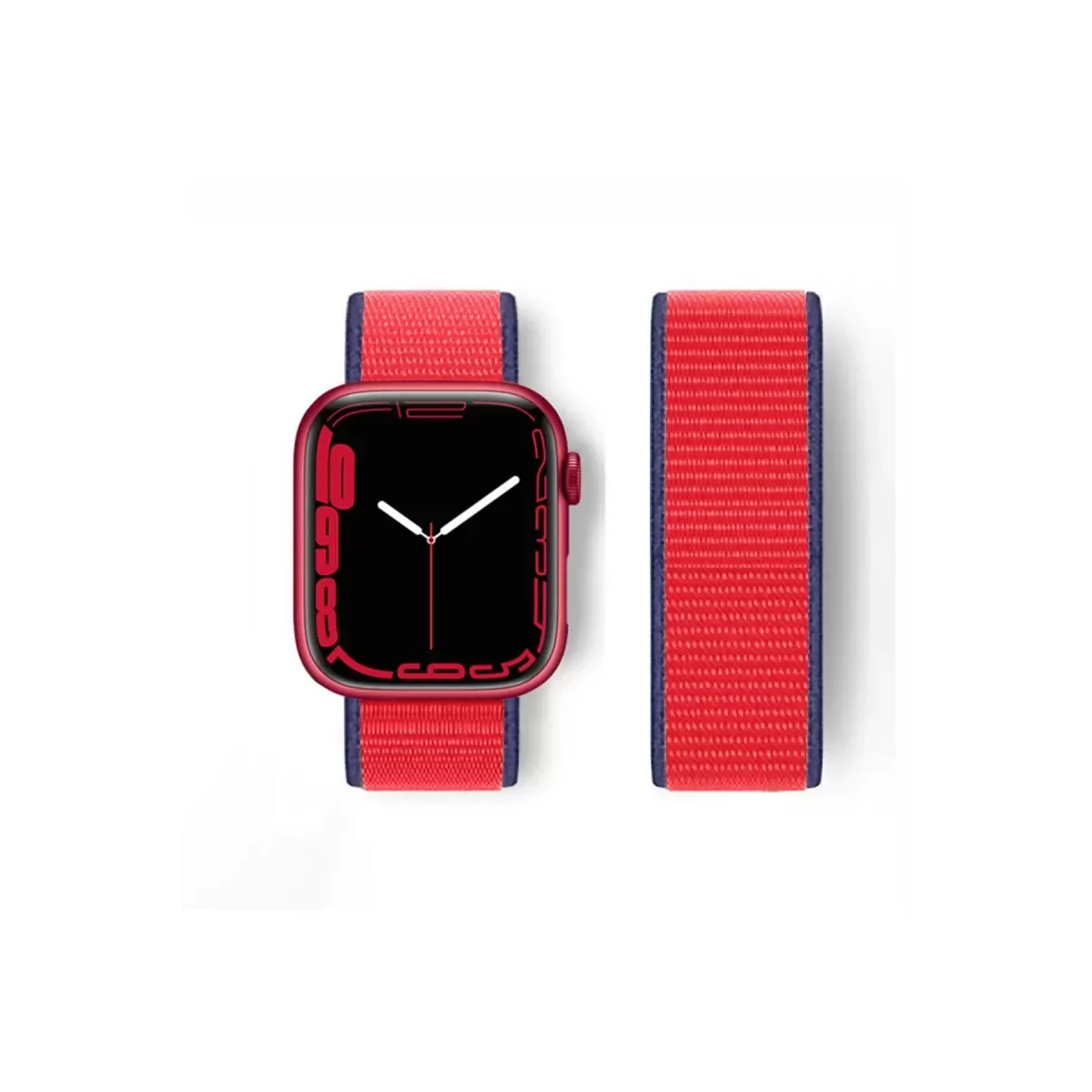 Newface Apple Watch 38mm Hasırlı Cırtcırtlı Kordon - Lacivert-Kırmızı