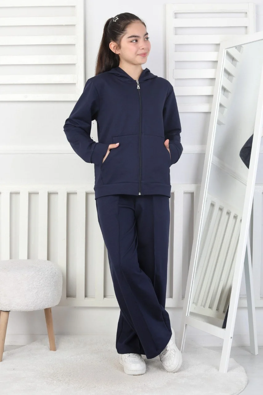 İki İplik Kapüşonlu Fermuarlı Kız Çocuk Takım