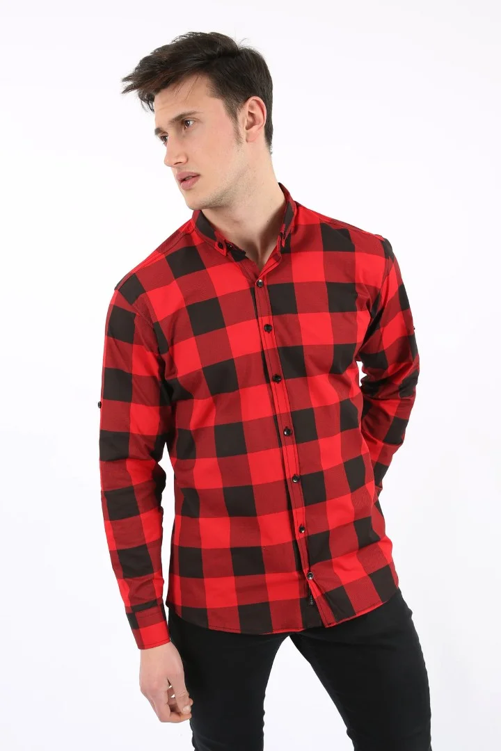Erkek Günlük Büyük Kare Desenli Likralı Gömlek