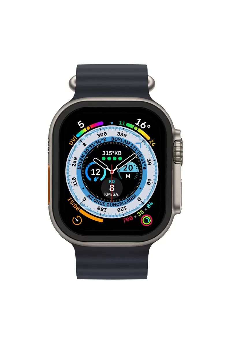 Newface Apple Watch Ultra 49mm Alüminyum Kasa Cam Ekran Koruyucu - Siyah