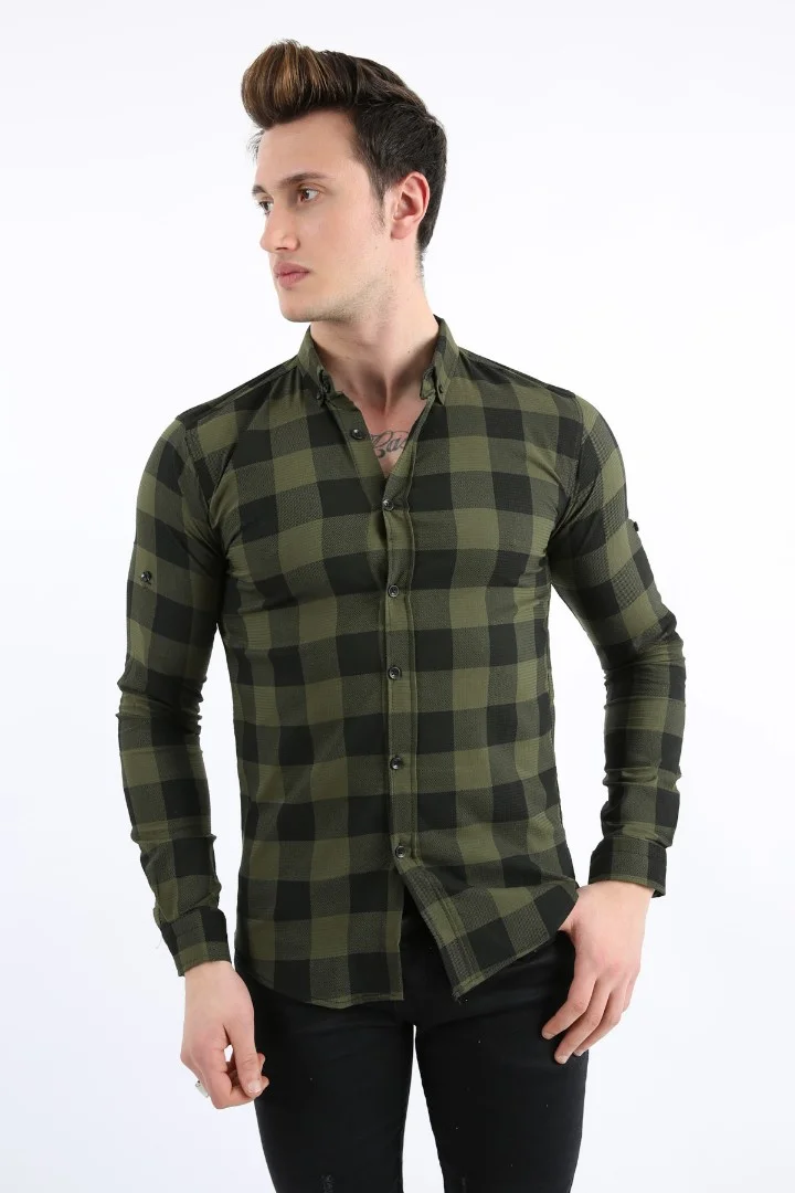 Erkek Günlük Büyük Kare Likralı Gömlek