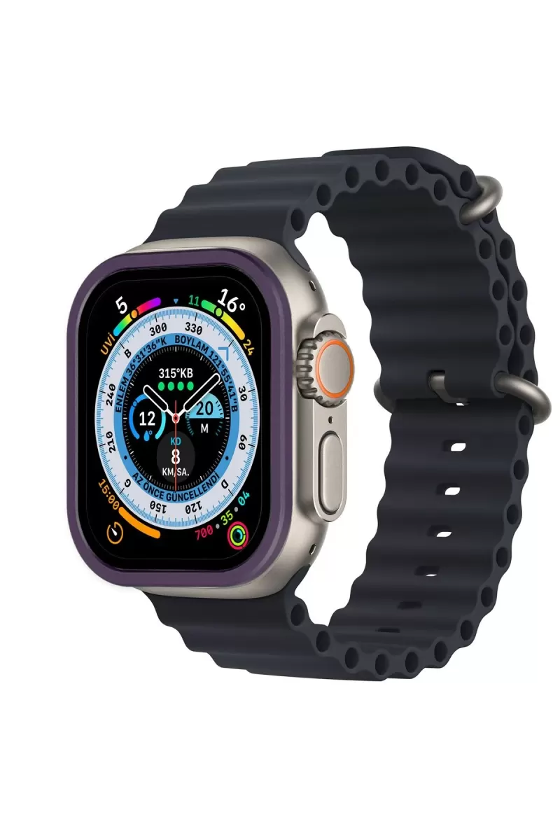 Newface Apple Watch Ultra 49mm Alüminyum Kasa Cam Ekran Koruyucu - Mor