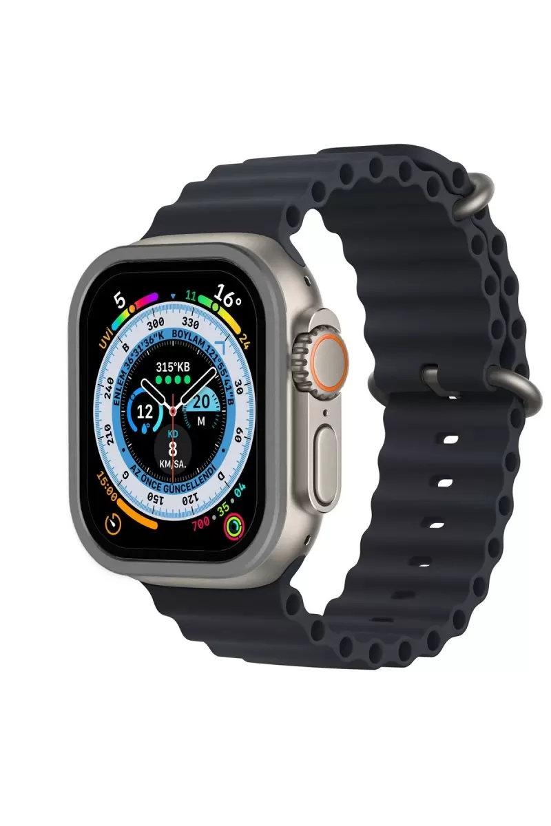 Newface Apple Watch Ultra 49mm Alüminyum Kasa Cam Ekran Koruyucu - Gri
