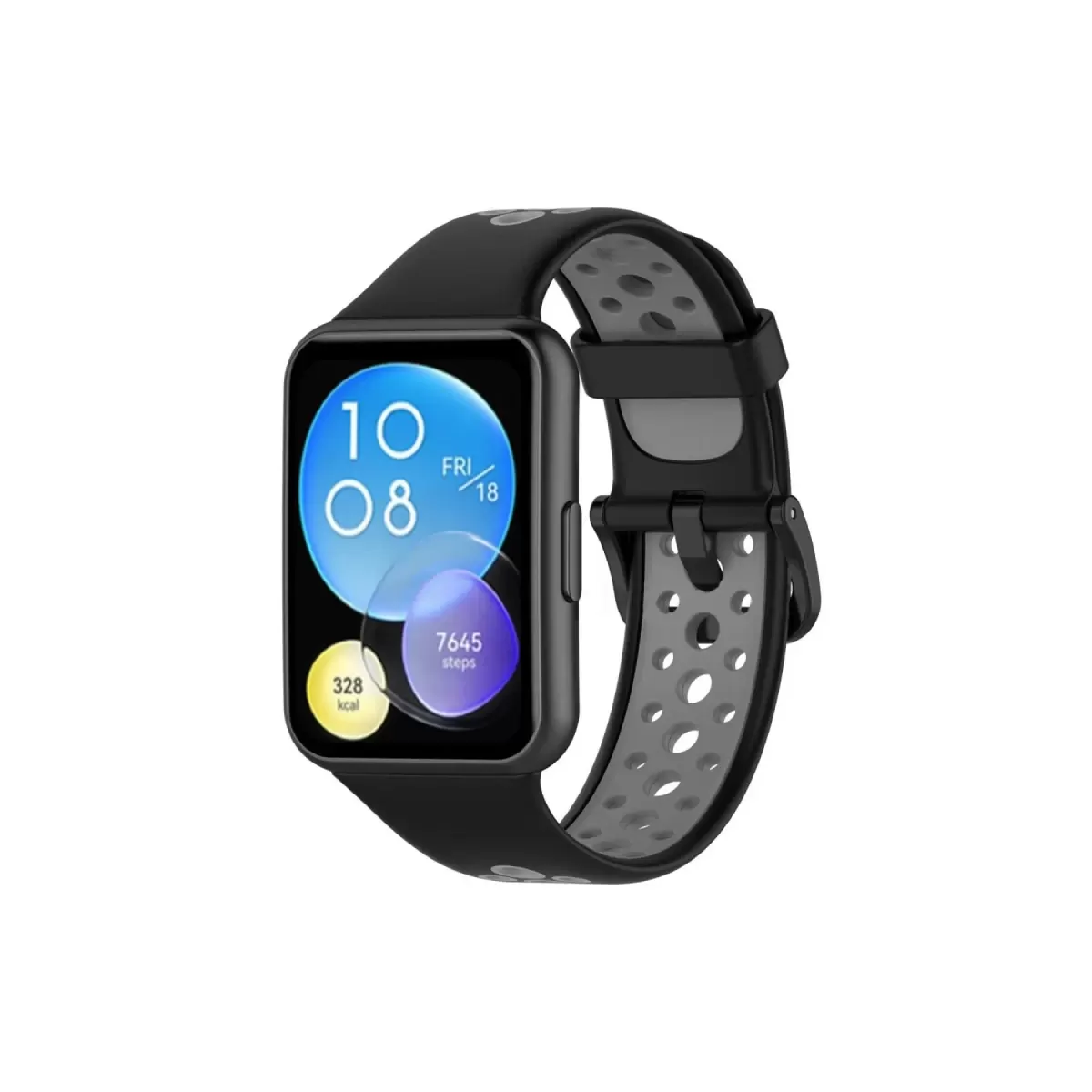 Newface Huawei Watch Fit 2 Spor Delikli Kordon - Siyah-Gri