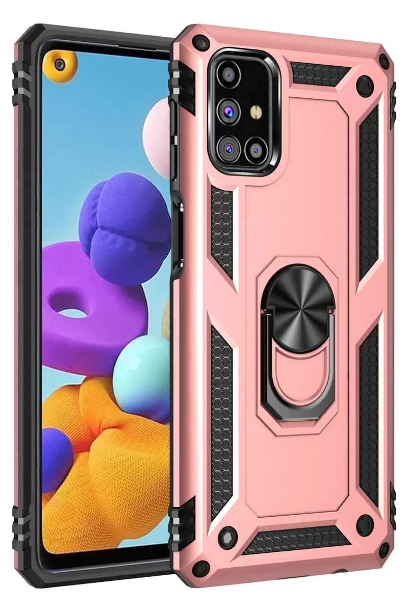 Newface Samsung Galaxy M31S Kılıf Sofya Yüzüklü Silikon Kapak - Rose
