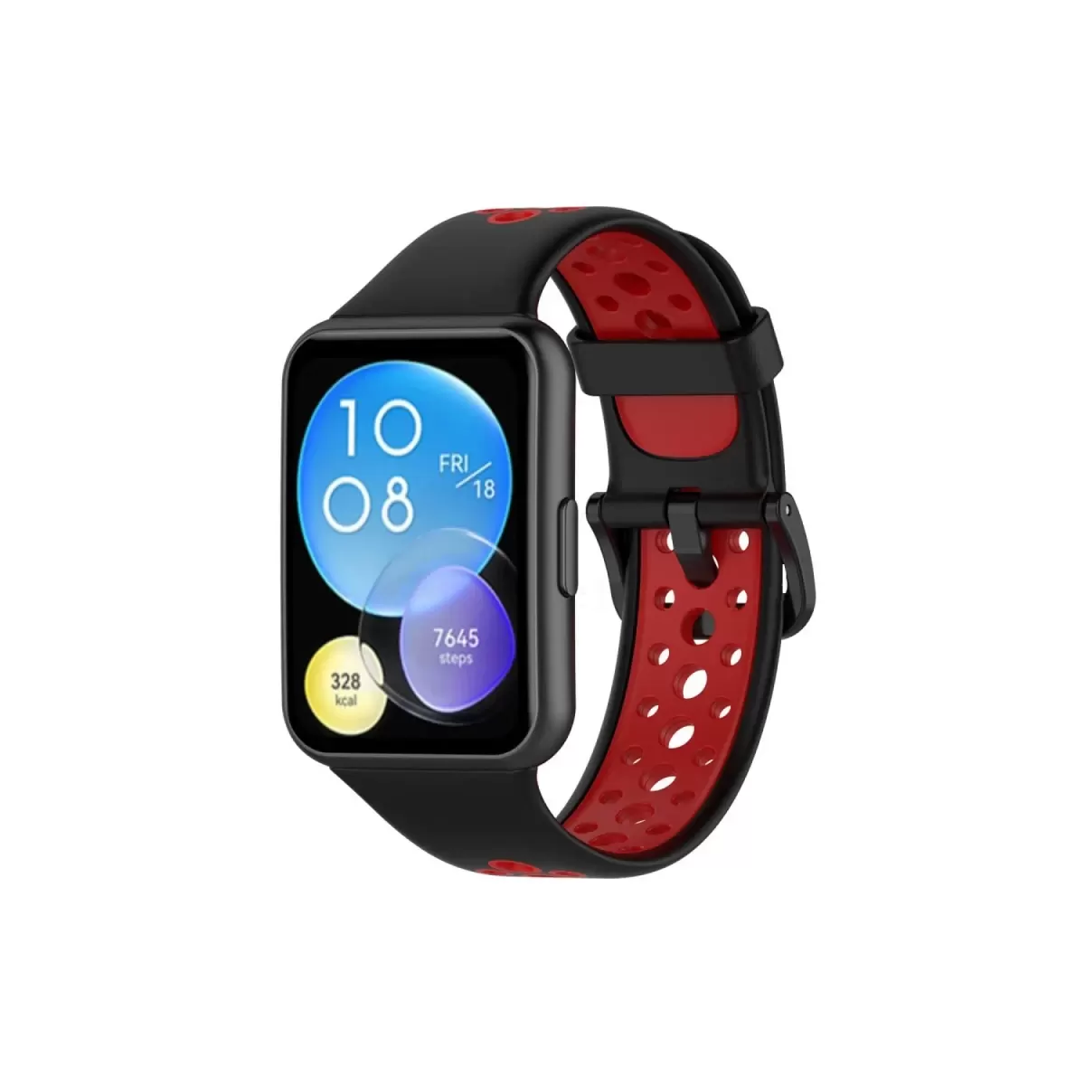 Newface Huawei Watch Fit 2 Spor Delikli Kordon - Siyah-Kırmızı