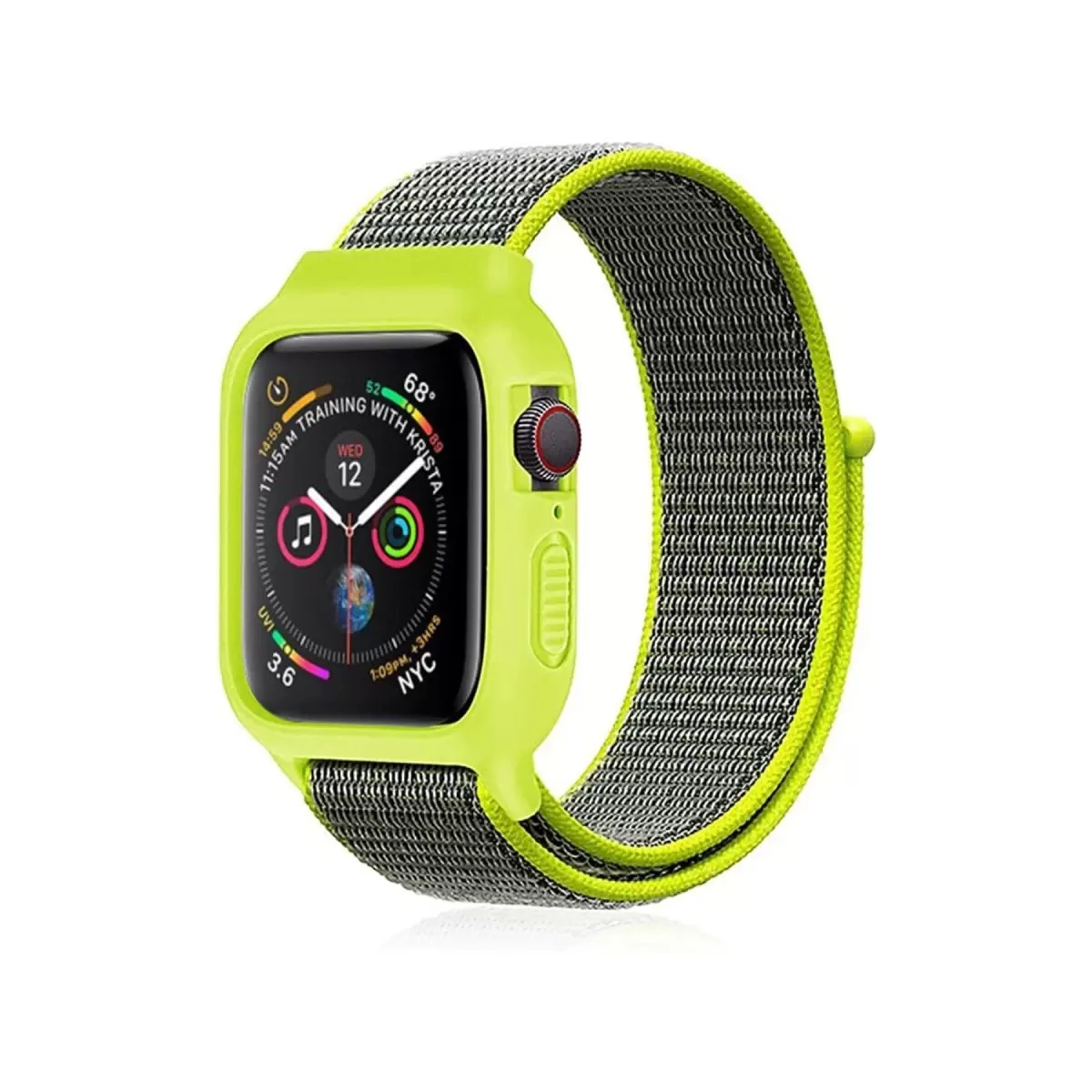 Newface Apple Watch 42mm Hasırlı Cırtcırtlı Kasalı Kordon - Yeşil