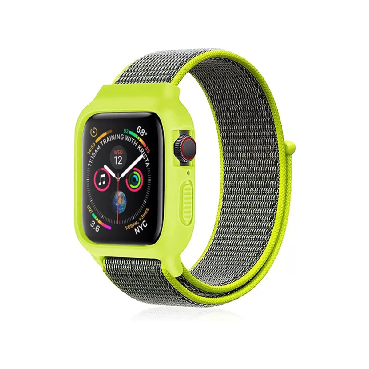 Newface Apple Watch 42mm Hasırlı Cırtcırtlı Kasalı Kordon - Yeşil