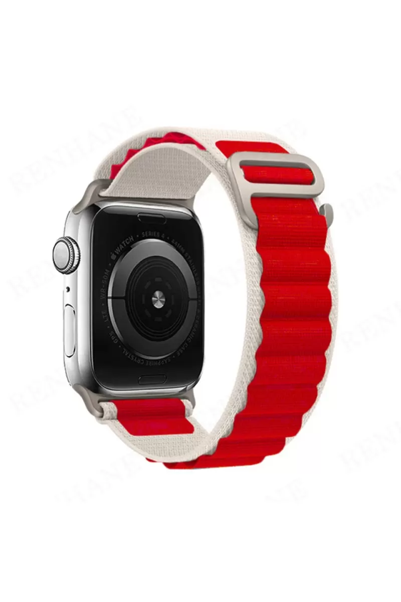 Newface Apple Watch 42mm Mountain Kordon - Beyaz-Kırmızı