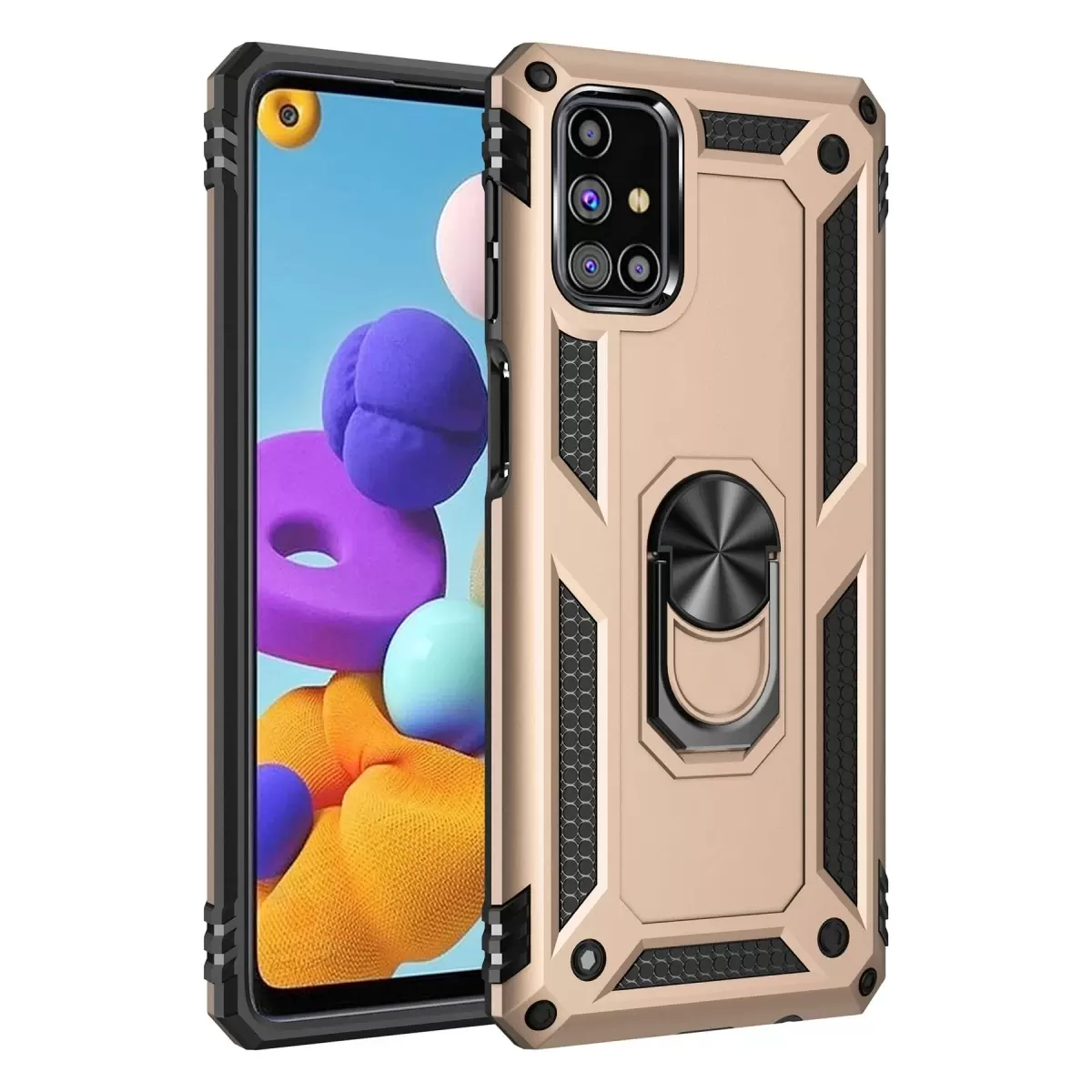 Newface Samsung Galaxy M31S Kılıf Sofya Yüzüklü Silikon Kapak - Gold