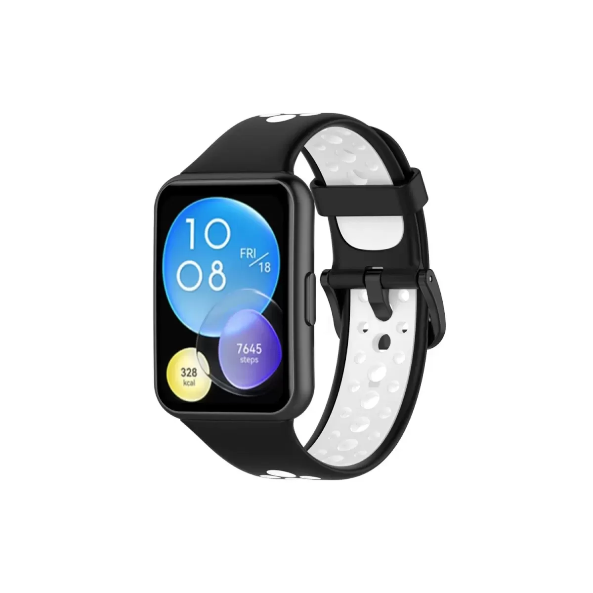 Newface Huawei Watch Fit 2 Spor Delikli Kordon - Siyah-Beyaz