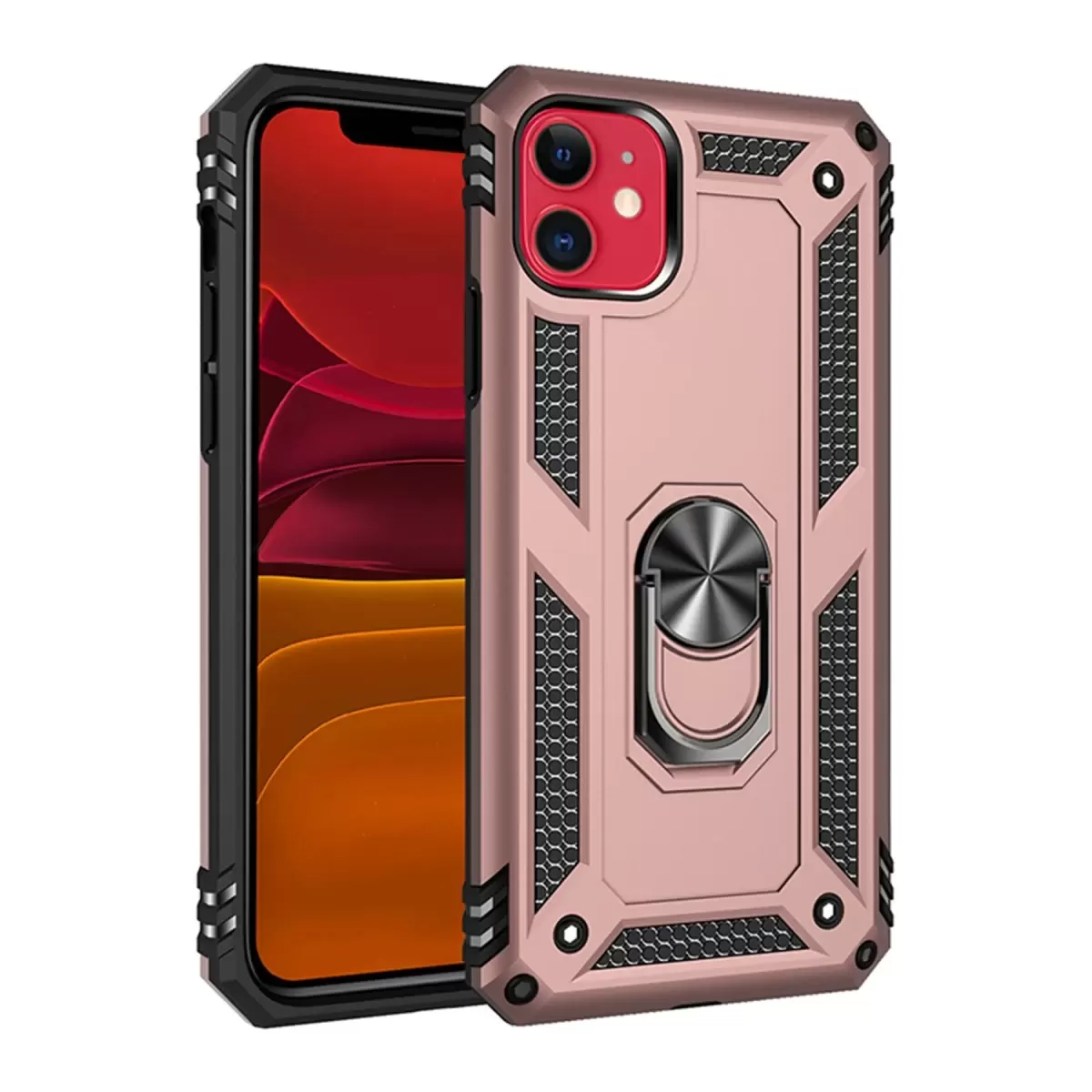 Newface Apple iPhone 11 Kılıf Sofya Yüzüklü Silikon Kapak - Rose