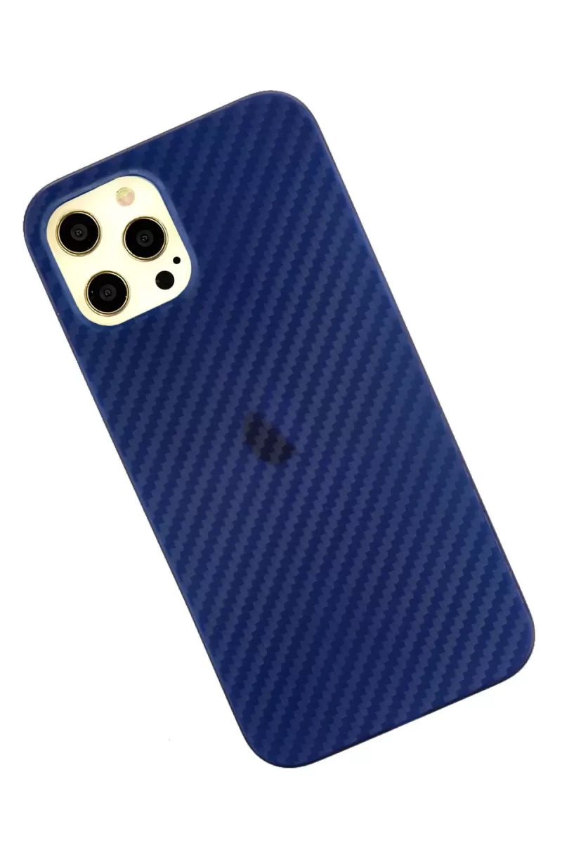 Newface Apple iPhone 12 Pro Max Kılıf Karbon PP Silikon - Mavi