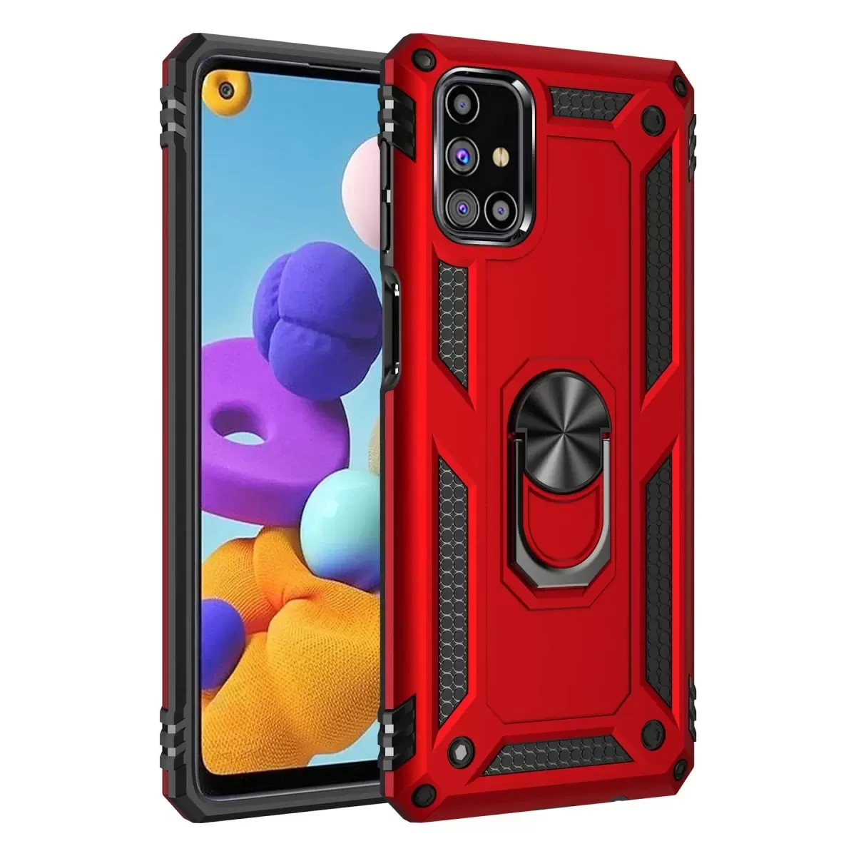 Newface Samsung Galaxy M31S Kılıf Sofya Yüzüklü Silikon Kapak - Kırmızı