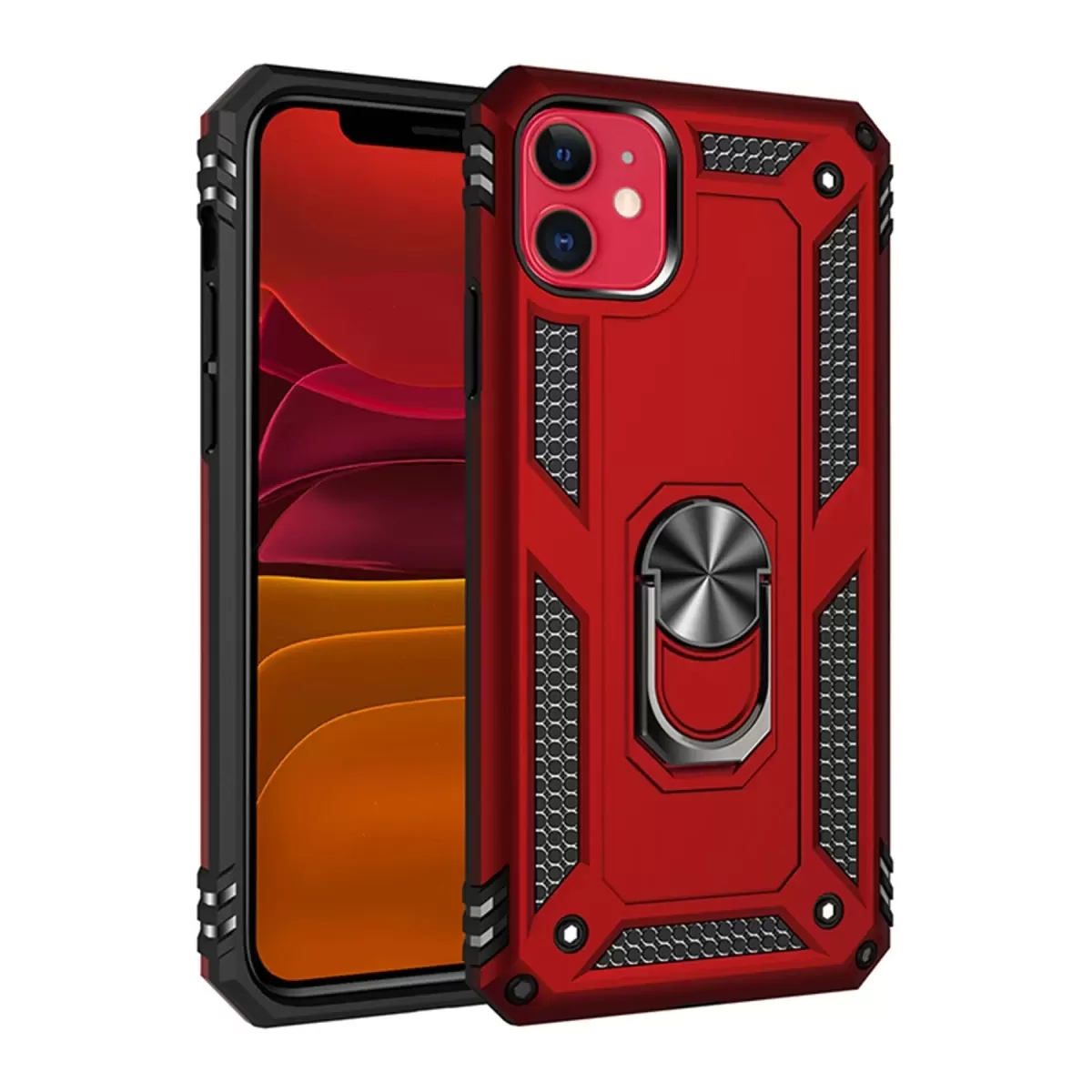 Newface Apple iPhone 11 Kılıf Sofya Yüzüklü Silikon Kapak - Kırmızı